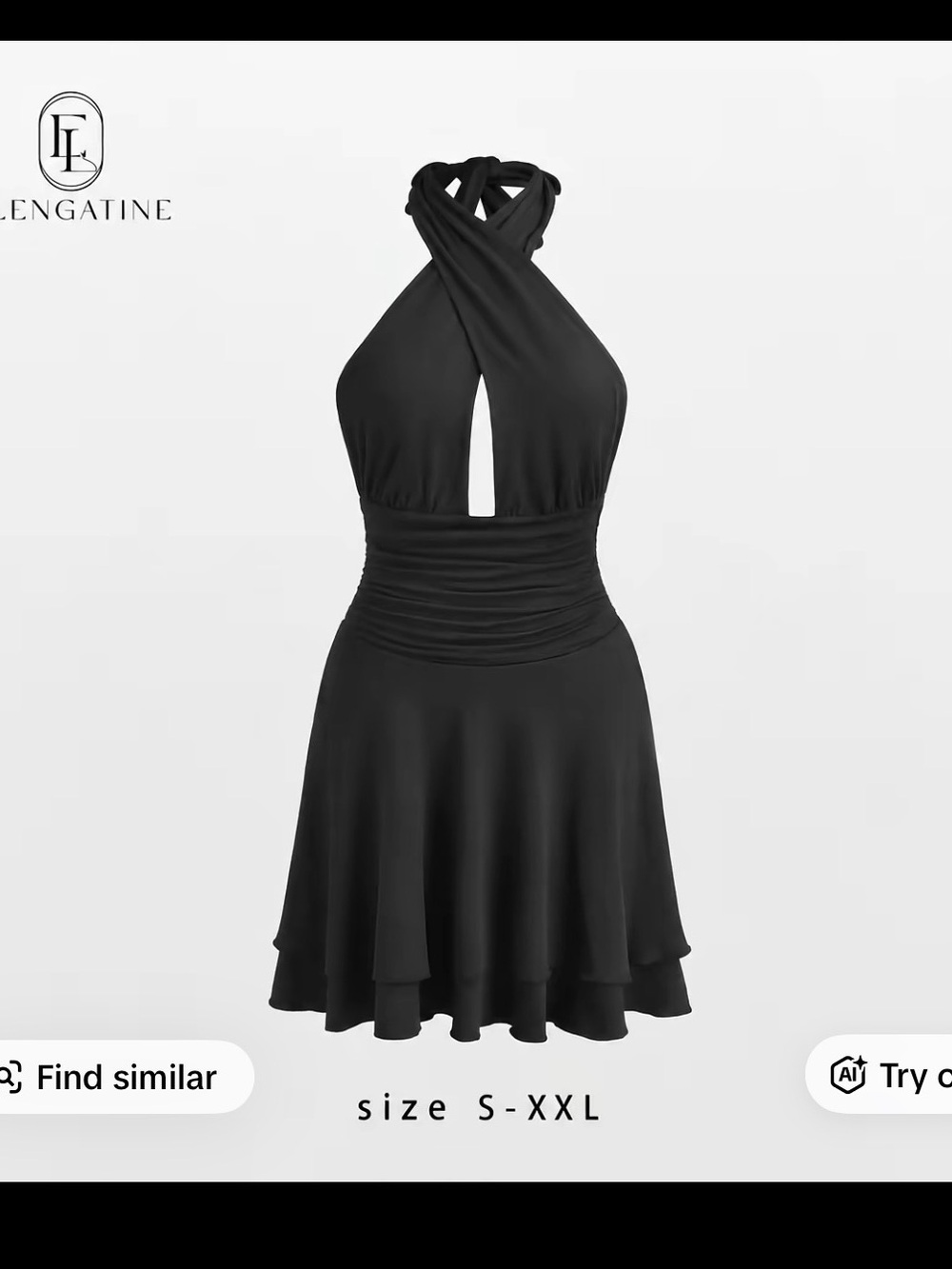 Black Halter Ruched Waist Skater Dress